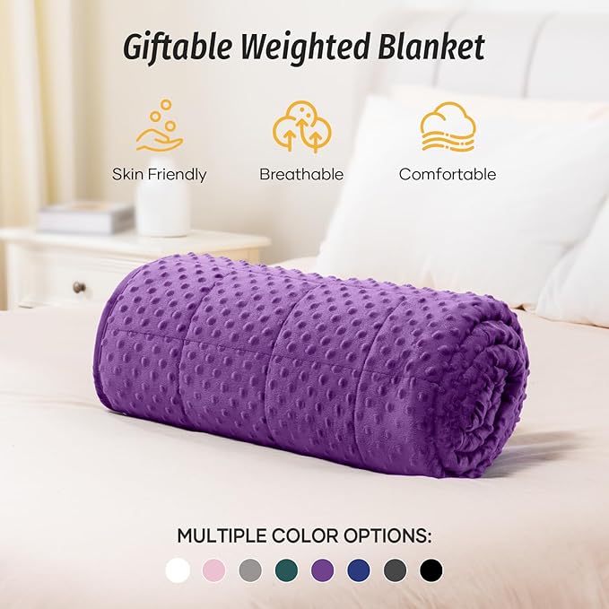 Wemore Minky Dot Weighted Blanket for Adults King Size 20 lbs, Soft Cozy Heavy Blanket for Bed and Couch, Breathable Blanket for All-Season with Glass Beads, Purple 80 x 87 inches