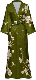 Kihnop Women's Floral Long Kimono Robe Long Satin Robe Long Silk Robe Ladies Kimonos Silky Bathrobe Cover Up, One Size
