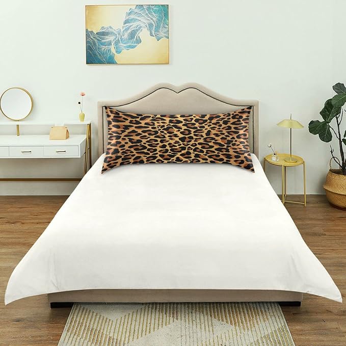 Satin Pillowcase for Hair and Skin, Leopard Print Silk Pillowcase Soft and Cozy Body Pillow Covers, King Size Satin Pillow Cases with Envelope Closure(20x40 Inch), 1PC