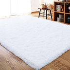 ISEAU Fluffy Rug Carpets Soft Shaggy Area Rugs Indoor Floor Mats for Kids Room Fuzzy Carpet Comfy Cute Nursery Mat Bedside Rug for Boys Girls Bedroom Living Room Home Decor Mat, 5ft x 8ft, White