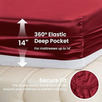 Love's cabin Satin Queen Sheets Set - 4 Piece Burgundy Silky Bed Sheets with Deep Pocket, Luxury Silk Feel Satin Queen Size Sheet Set (1 Flat Sheet,1 Fitted Sheet,2 Pillow Cases)
