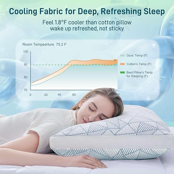 Sylvaris Shredded Memory Foam Cooling Soft Bamboo Viscose Pillow Queen Size, Adjustable Hypoallergenic Hotel Quality Bed Pillow for Side, Stomach or Back Sleeper, Oeko-TEX Certified