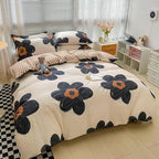 CLOTHKNOW Black Sunflower California King Comforter Set 3Pcs Floral Bedding Comforter Sets Brown Grid Comforter Boho Comforter Sets Cal King
