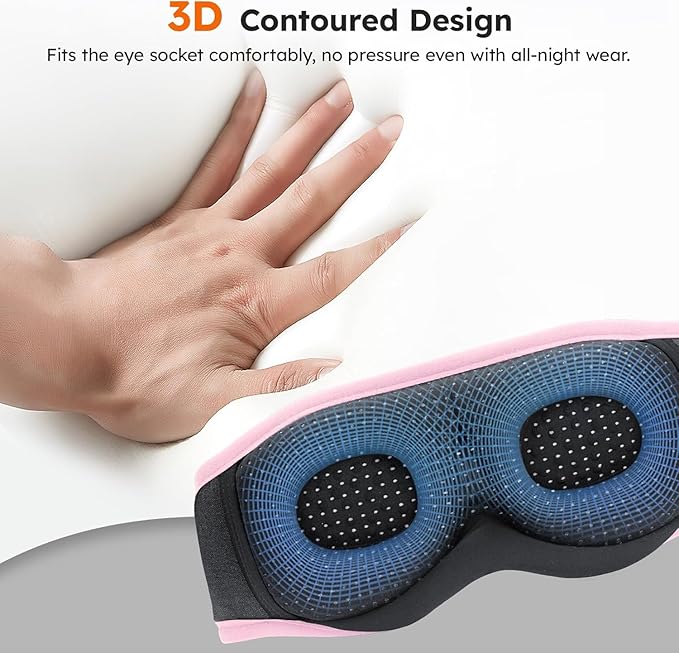 LC-dolida White Noise Sleep Mask, 3D Sleep Headphones with 16 Soothing Sounds, Bluetooth 5.4 Sleep Eye Mask with Timer, Total Blackout Sleeping Headphones for Side Sleeper (Black) (Pink)