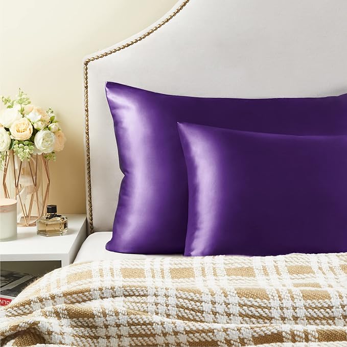 BEDELITE Satin Pillowcase with Zipper, Plum Purple King Size Pillow Cases Set of 2, Super Soft and Cooling Similar to Silk Pillow Cases, Gift for Women Men(20x36 Inches)