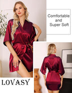 Lovasy Women's Satin Robes Silky Short Robe Lightweight Sleepwear Bride Bridesmaids Bathrobes Dressing Gowns Loungewear S-XXL