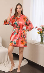 QXQTER Peony Floral Silky Satin Robe Wedding Bridal Party Bride Bridesmaid Robes for Women Dressing Gown Kimono Robe