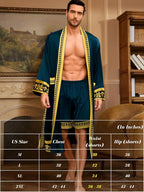 ChiaoLezhee Men's Luxury Silky Robe & Shorts Set, 2PC Lightweight Satin Pajamas with Pockets, Opulent Baroque Kimono Gifts