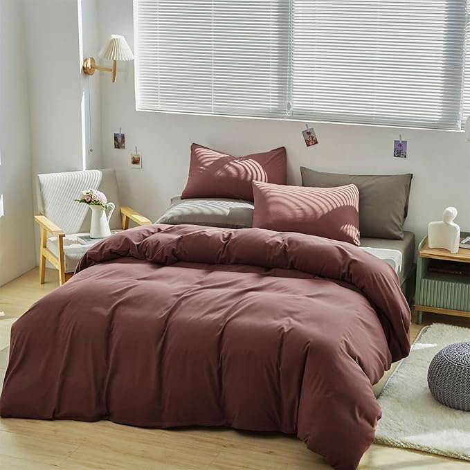 CLOTHKNOW Brick Red California King Comforter Set 3Pcs Rust Red Bedding Comforter Sets Soft Brownish Comforter with 2 x Pillow Cases