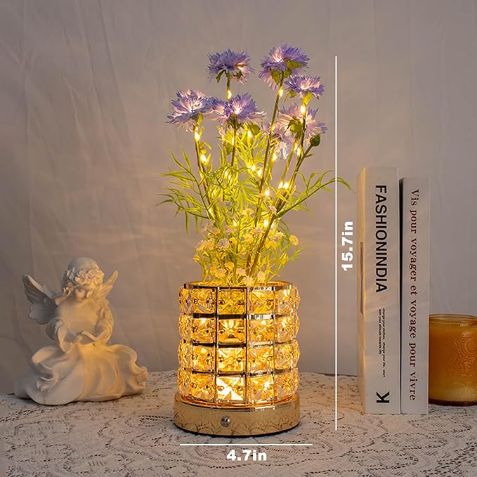 Cornflower Flower Lamp, Rechargeable Artificial Flower Table Lamp with 3 Color Temperature, Dimmable Touch Cordless Lamp for Bedroom Room Home Decor, Birthday Mother's Day Gift for Mom Grandma Women