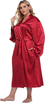 Women's Plus Size Satin Kimono Robes Long Silky Bathrobe Lightweight Sleepwear Wedding Dressing Gown
