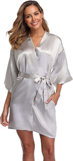 Robe for Women Silky Lightweight Satin Kimono Bride Bridesmaids Wedding Party Robes Dressing Gown Summer Loungewear