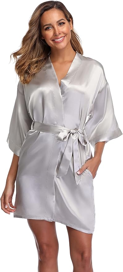 Robe for Women Silky Lightweight Satin Kimono Bride Bridesmaids Wedding Party Robes Dressing Gown Summer Loungewear