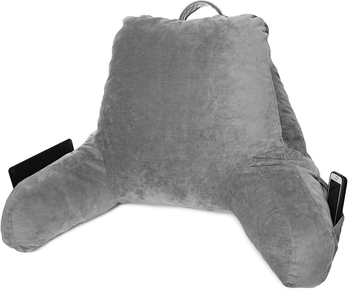 Clara Clark Reading Pillow for Kids & Teens with Shredded Memory Foam, Backrest Pillows for Reading, Watching, and Gaming, Use on The Couch, Bed, or Floor, Adjustable Support with Washable Cover Grey