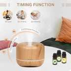 Homeweeks 300ml Essential Oil Diffuser, Quiet Aromatherapy Mist Diffusers for Essential Oils, Wood Grain, Ultrasonic, Remote Control, Timer, 7 Colors Light for Bedroom (300ml Yellow Wood Grain)
