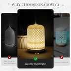 Onaboviva Essential Oil Diffuser - 2.4MHz Ultrasonic Ceramic Diffuser for Home, 120ml, Pulse&Continuous Mist, Bright/Dim/Breathing Lighting, Waterless Auto-Off, Aromatherapy Diffuser with USB Cable