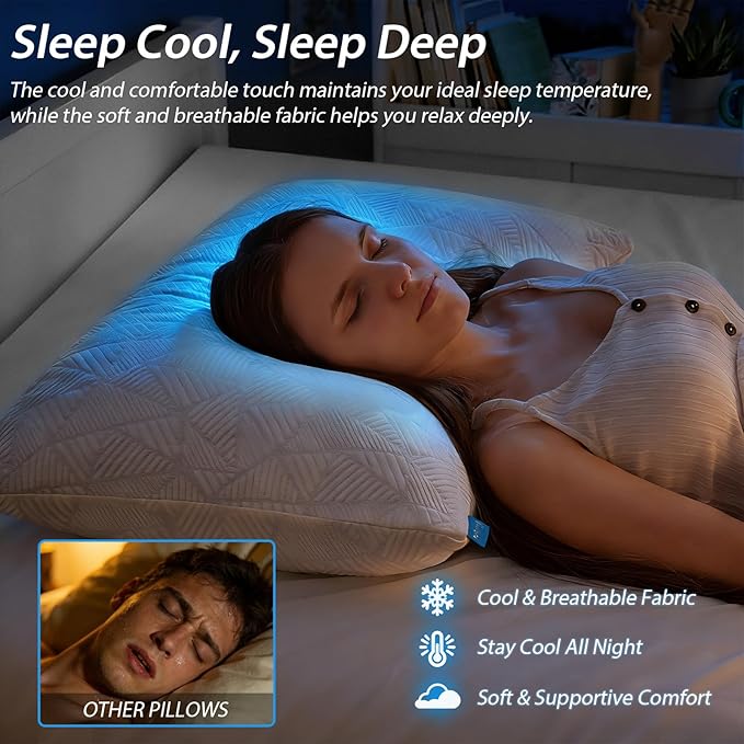 BETU Cooling Pillows Queen Size Set of 4, Shredded Memory Foam Bed Pillows for Sleeping, Adjustable Firm Cool Pillow for Neck Pain and Side Sleeper White