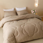 Luxlovery Cream Coffee Comforter Set Full Khaki Sunflower Bedding Comforter Mocha Coffee Bedding Comforter Set Floral Boho Farmhouse Quilted Soft Breathable Bedding Set Full Size