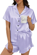 Silk Pajamas for Women Button Down 2 Piece Satin Pjs Shorts Set Ruffle Notch Collar Sleepwear Loungewear