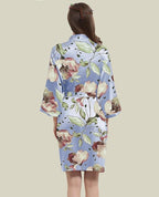 WJing Yi Jia Womens Satin Kimono Robe Silky Robes Floral Bathrobe Bride Bridesmaid Wedding Bridal Dressing Gown Loungewear