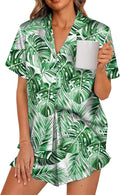 LILLUSORY Womens Satin Silk Pajamas Set 2 Piece Ruffle Pjs Winter Matching Lounge Sleepwear Button Down Striped Shirt Shorts