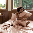 CozyLux Satin Sheets Full Size Sheets - 4 Piece Silky Full Size Bed Sheets, Luxury Salmon Pink Full Bed Set with Smooth and Soft Microfiber, Includes 1 Fitted Sheet, 1 Flat Sheet and 2 Pillowcases