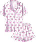 Umeyda Girls & Women Satin Pajamas Set Button Down 2 Piece Silk Pjs Shorts Set Ruffle Sleepwear, 5 Years-Women L
