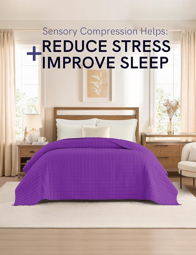 YnM 15lbs Weighted Blanket for Adults, Cotton Heavy Bed Throw Blanket with Cooling Glass Beads for All Season Use, Ideal for One Person of 140lbs (48x72 Inches, Queen Bed, Fuchsia Purple)
