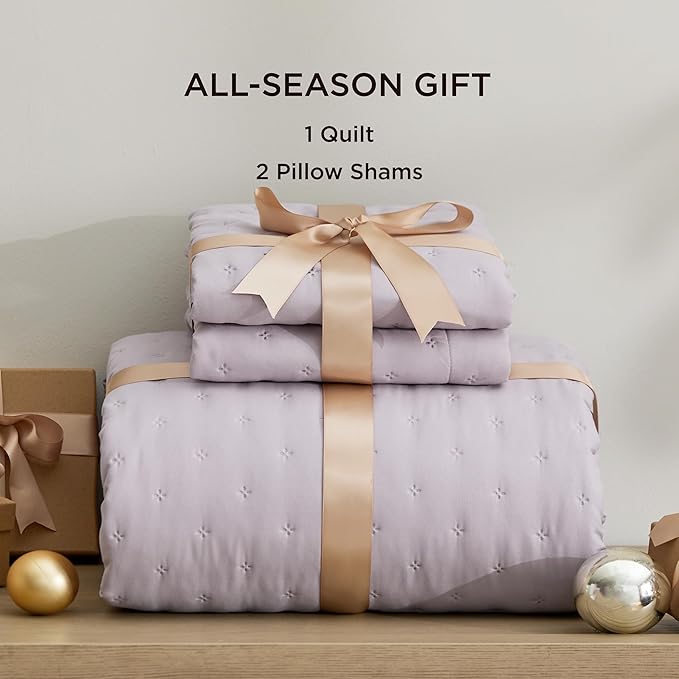Bedsure Quilts Queen Size - Purple Bedspread Queen Size & Lightweight Comforter, Modern Farmhouse Coverlet with Clover Pattern, Ultra Soft All-Season Bedding, 90 x 96 Inches | Stitch-Free Quilting, Ultra Soft, Lightweight, Machine Washable, Pet-Friendly