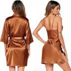 Ekouaer Women's Satin Robe Set Nightgown with Robes Silk Pajama Set 2 Pieces Lingerie Cowl Neck Cami Sleepwear Sets