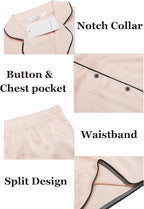 Ekouaer Womens Silk Satin Pajamas Set Short Sleeve Sleepwear Button Down Loungewear 2 Piece Pjs Shorts Set S-5X Plus Size