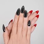 Hypnaughty 30 Pcs Revenge Almond Black Glossy Press On Nails With Bright Red Gloss Underneath & Nail Kit With Glue (Revenge Almond)