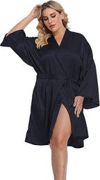Women's Plus Size Short Silky Bathrobes Satin Kimono Robes Bride Bridesmaid Loungewear Soft Nightgown