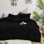 Cottonight Black Comforter Set Queen Men All Black Bedding Set Blanket Quilts Soft Breathable Pure Dark Color Lightweight Bedding Comforter Queen Size Adults Teens