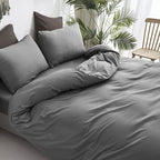 Luxlovery Grey Comforter Set Queen Men Dark Grey Comforter Bedding Sets 3PCS Solid Breathable Soft Charcoal Gray Quilts Set Modern Queen Comforter Women Men