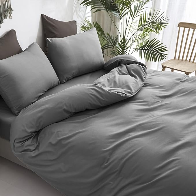 Luxlovery Grey Comforter Set California King Men Dark Grey Bedding Comforter Sets Gray Minimalist Quilts Blanket Adults Modern 3 Piece Bedding Comforter Set for Cal King Bed