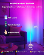 Corner Floor Lamp RGB, Smart LED Corner Lamp with APP & Remote Control, Floor Lamp Dimmable with 16 Million Colors, Music Sync, Standing Lamps for Living Room, Bedroom - Silver