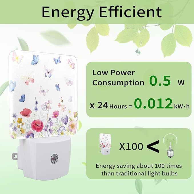 Meadow Butterfly Night Light, Night Light Plug into Wall with Dusk to Dawn Sensor, LED Lamp Energy Saving Lights for Men Women Boys Girls,Lamp for Bedroom Bathroom Hallway