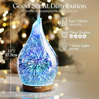 Porseme Essential Oil Diffuser 280ml Aromatherapy Ultrasonic Oil Diffusers 3D Glass Cool Mist Humidifier, Air Refresh Auto Shut-Off, Timer Setting, BPA Free for Home Hotel Yoga Leisure SPA Gift