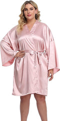 Women's Plus Size Short Silky Bathrobes Satin Kimono Robes Bride Bridesmaid Loungewear Soft Nightgown