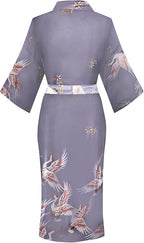 Valennia Women Long Silky Bathrobe Satin Kimono Robe Floral Printed Dressing Gown Sleepwear
