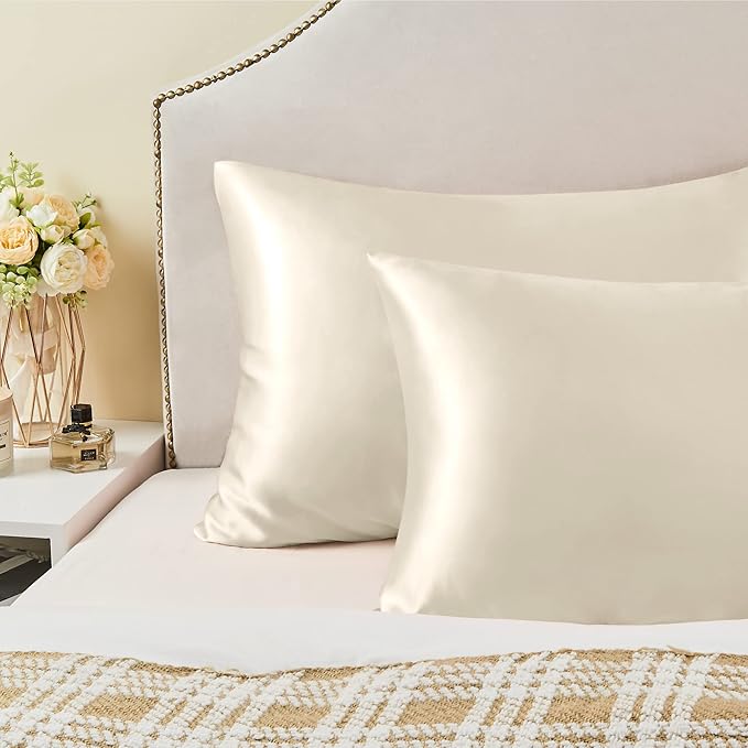 BEDELITE Satin Pillowcase with Zipper, Beige King Size Pillow Cases Set of 2, Super Soft and Cooling Similar to Silk Pillow Cases, Gift for Women Men(20x40 Inches)