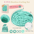 Satin Heatless Hair Curler Curls Overnight Hair Curlers to Sleep in, Hair Curlers No Heat Curls Overnight, Heatless Curling Set for Women Long Hair - 8 Pcs (Green)