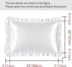 White Satin Ruffled Pillow Cases for Hair and Skin,White Silk Pillowcases Standard Set of 2 with Envelope Closure Princess Room Decoration