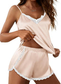 Ekouaer Satin Pajama Set for Women 2 Piece Silky Lingerie Sleepwear Lace Camisole Pj Shorts Set Soft Nightwear S-XXL