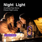 Runyangshi Crystal Lamp Amethyst Raw Stone Ellipse Night Lamp Natural Healing Crystal Night Light Table Lamp Base USB Port 3 Colours Mode for Bedroom Bedside Lamp Office Home Decor Gift
