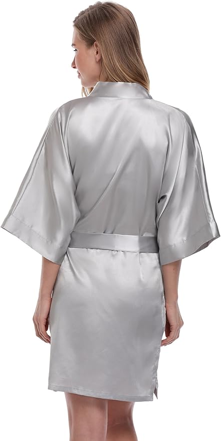 Women's Pure Color Satin Kimono Robe Short Bridesmaids Robe Dressing Gown