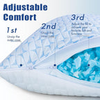 QUTOOL Firm Pillow Shredded Memory Foam, Cooling Pillow for Hot Sleeper, Adjustable Bed Pillow for Side Back Stomach Sleepers, Washable Cover, CertiPUR-US Certified, King Size Set of 2