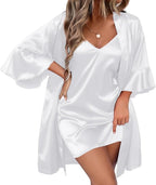 Ekouaer Women's Silk Robe Set V-neck 2 Piece Bridal Party Robes and Satin Bathrobe Set with Pockets