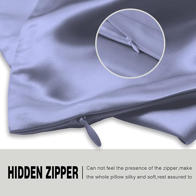 Mulberry Silk Pillowcase for Hair and Skin Pillow Case with Hidden Zipper Soft Breathable Smooth Cooling Silk Pillow Covers for Sleeping (Grayish Blue, King,1Pcs)